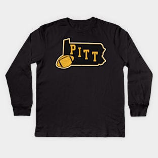 Pittsburgh Football State Outline Kids Long Sleeve T-Shirt